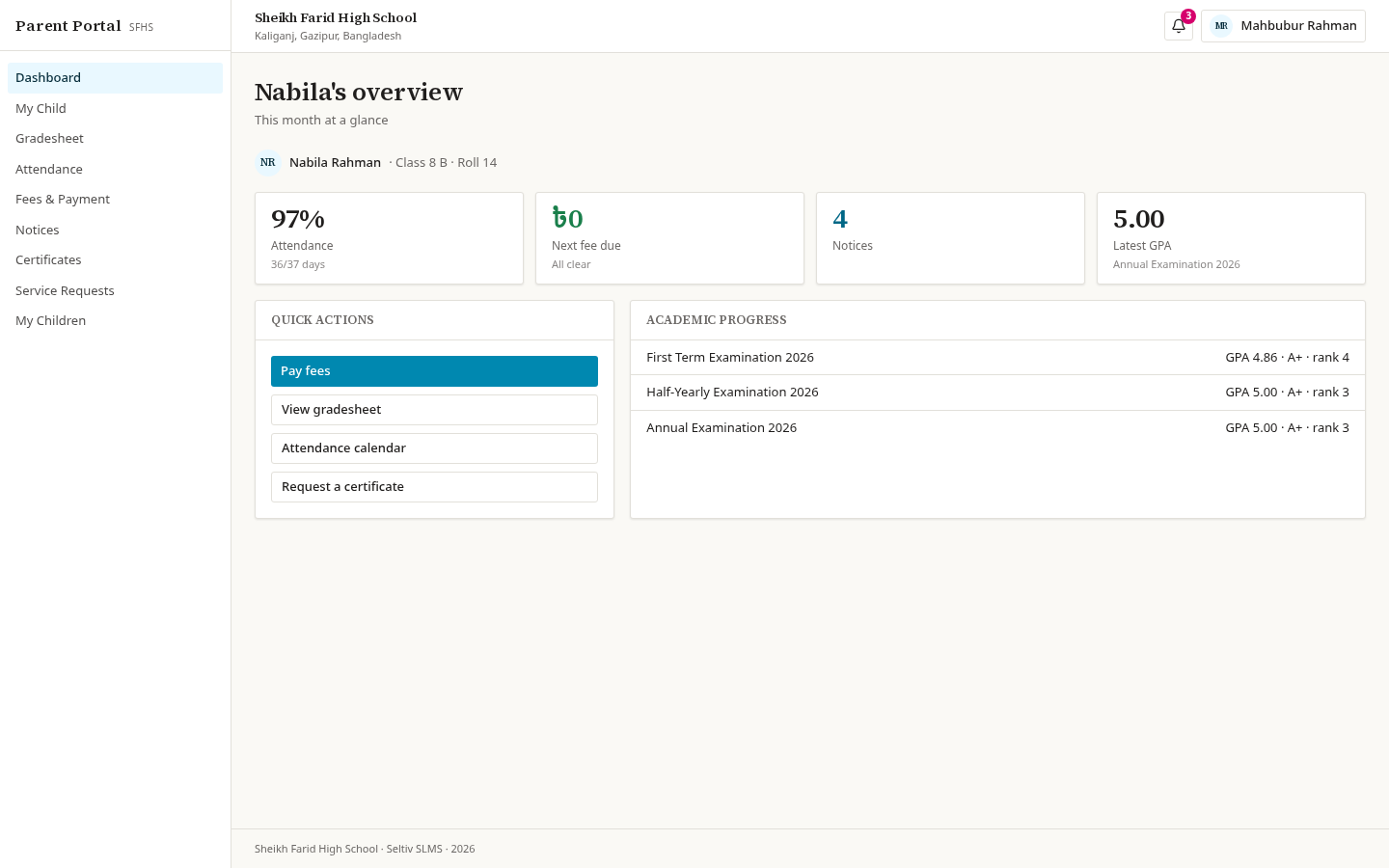 Parent dashboard