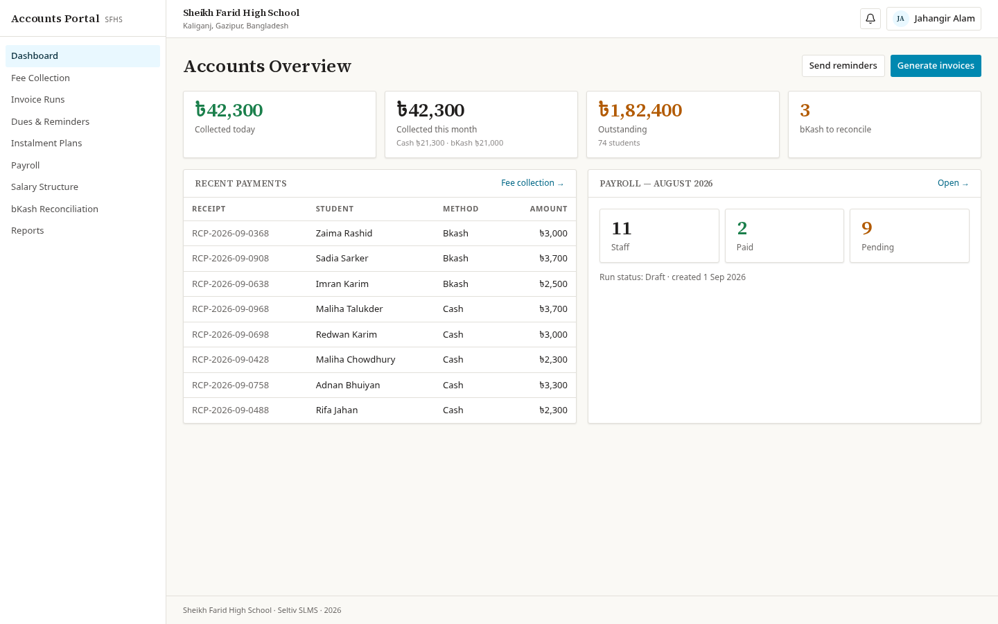 Accounts dashboard